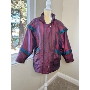 Vintage G4000 Padded Shoulder Jacket Womens‎ S Iridescent Retro 80s Bomber Coat